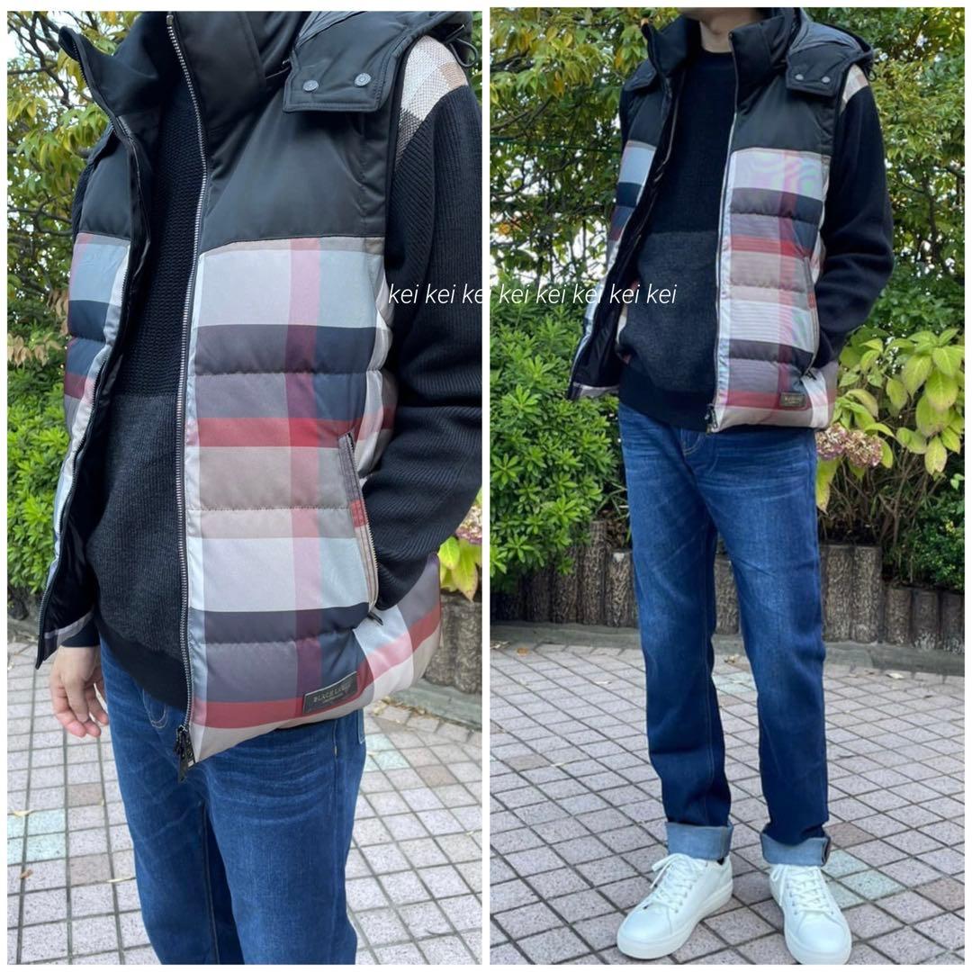 【新品】ブラックレーベル　クレストブリッジチェックコンビダウンベスト サイズLL