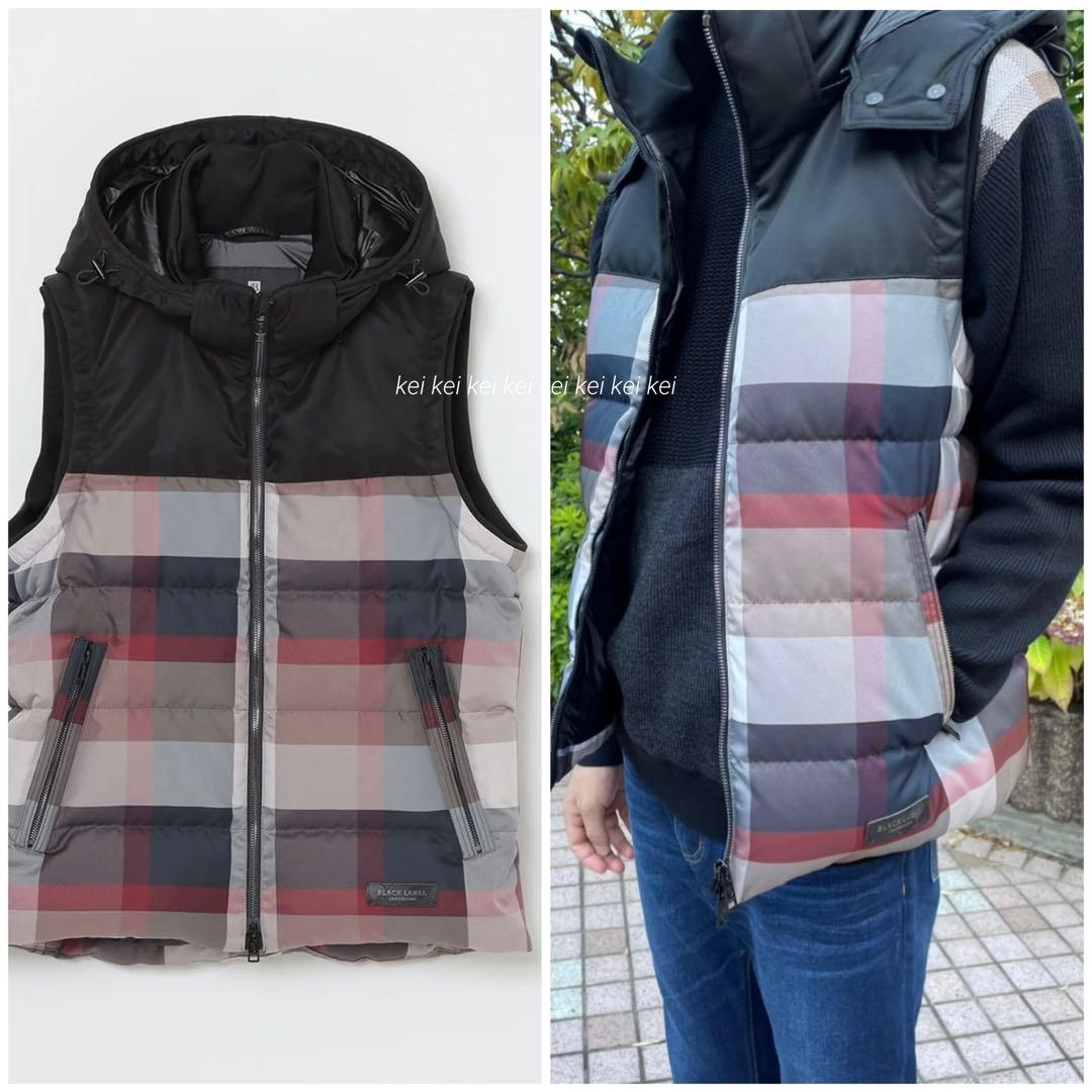 【新品】ブラックレーベル　クレストブリッジチェックコンビダウンベスト サイズLL