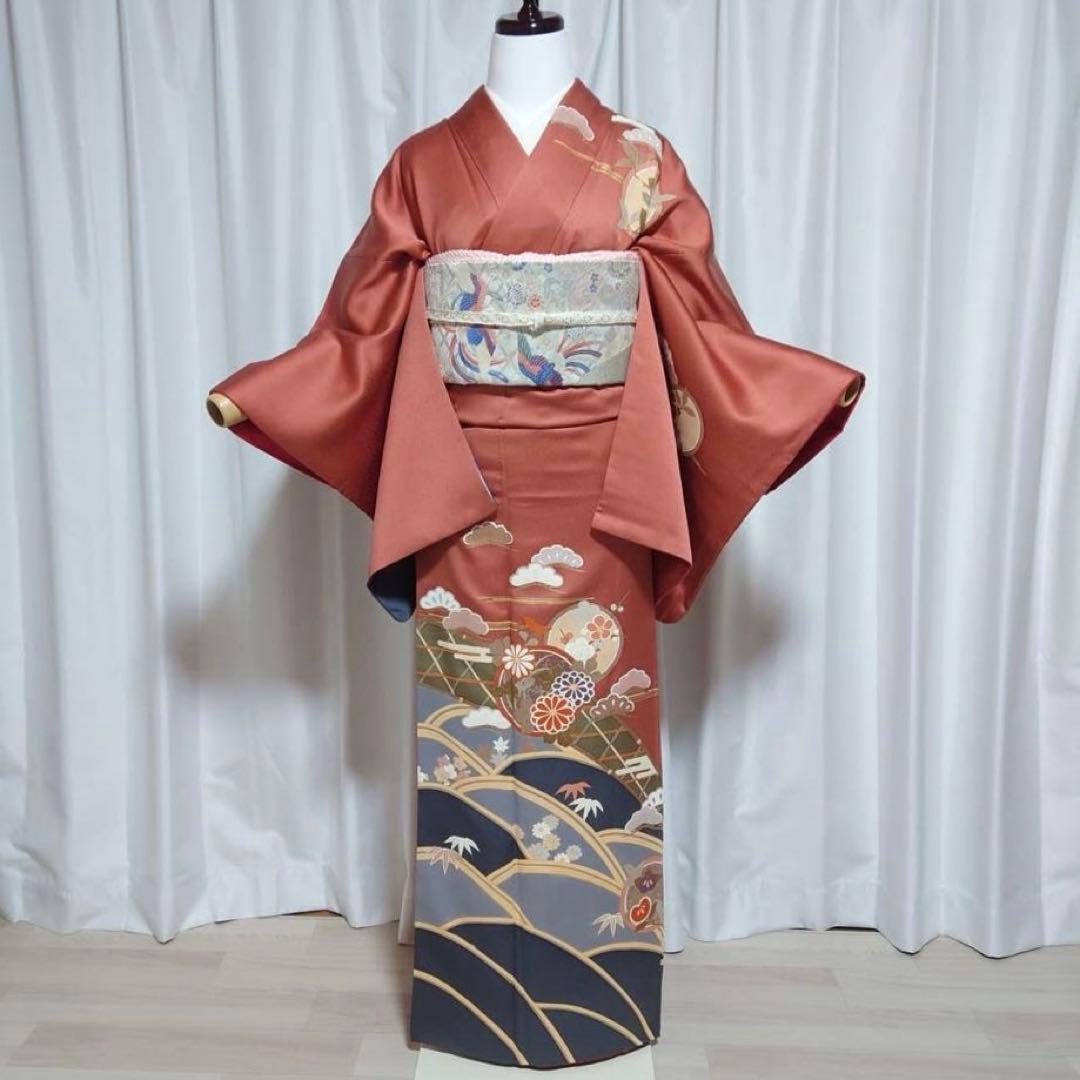 イ9989 未使用近い　美品　袷　正絹　友禅　訪問着　フルセット