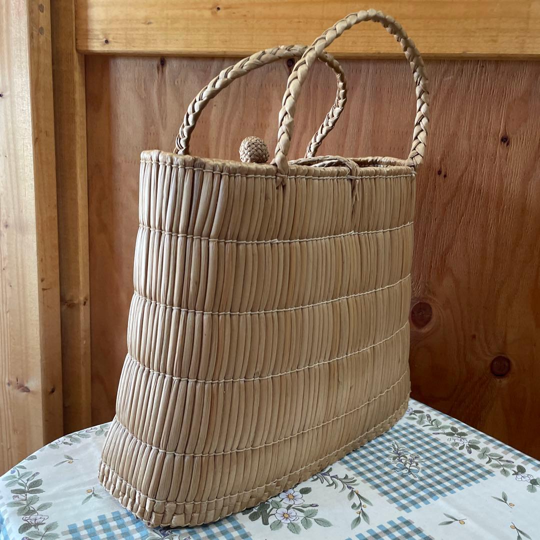 昭和レトロ　岡山　蒜山　がま細工　バッグ　カゴバッグ　手提げ　ひるぜん　古道具