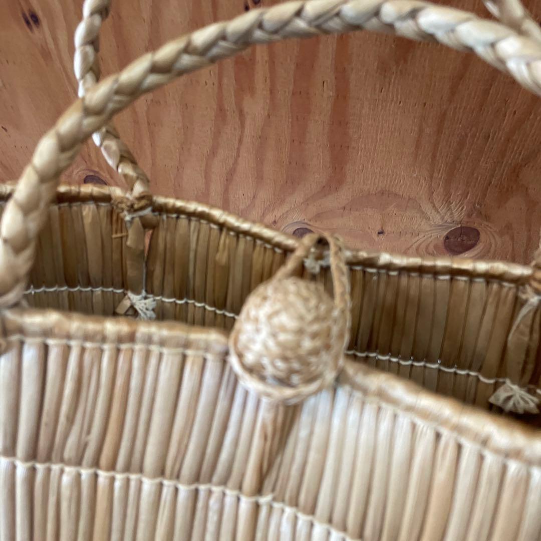 昭和レトロ　岡山　蒜山　がま細工　バッグ　カゴバッグ　手提げ　ひるぜん　古道具