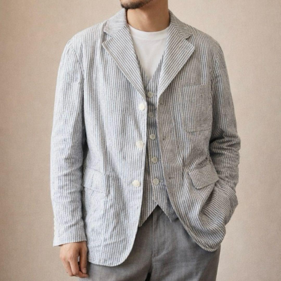 エーボンハウス［M］ヴィンテージ◎2点セット◎ストライプ柄シアサッカージャケット