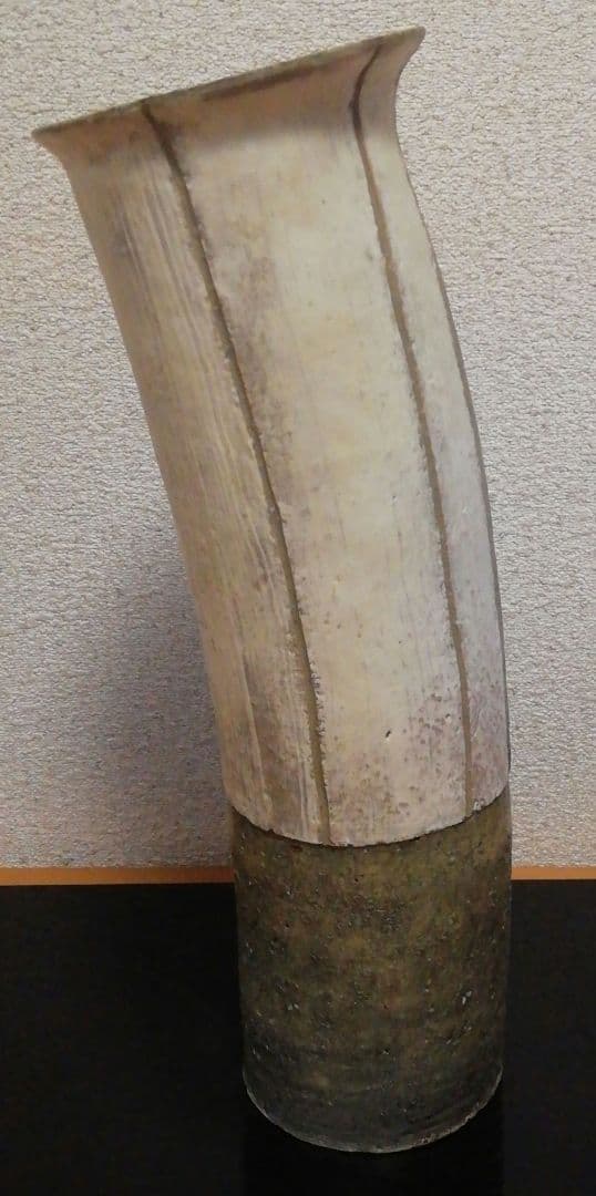 市野雅利作　丹波焼　白　花入　共箱　共布　花瓶