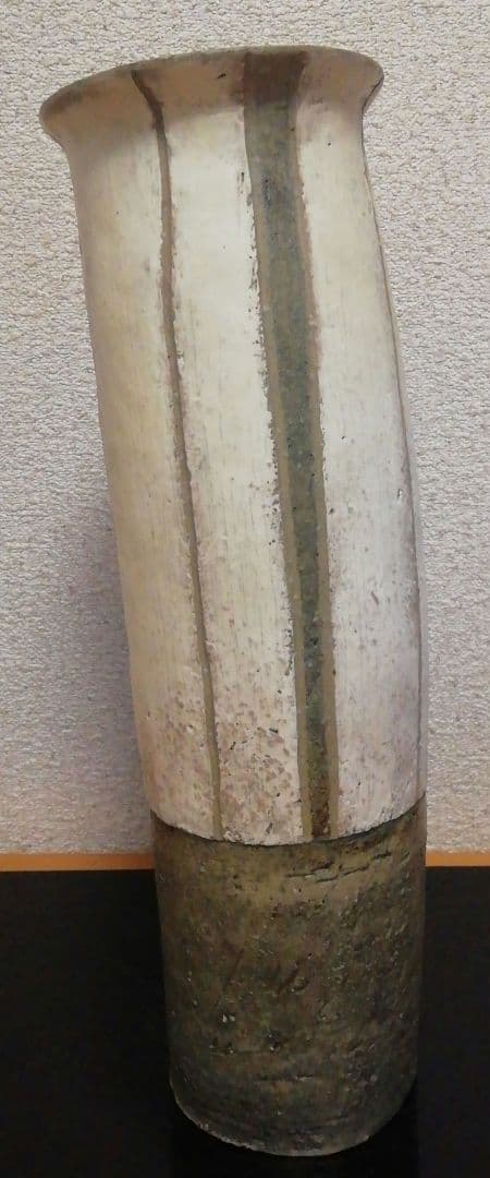 市野雅利作　丹波焼　白　花入　共箱　共布　花瓶