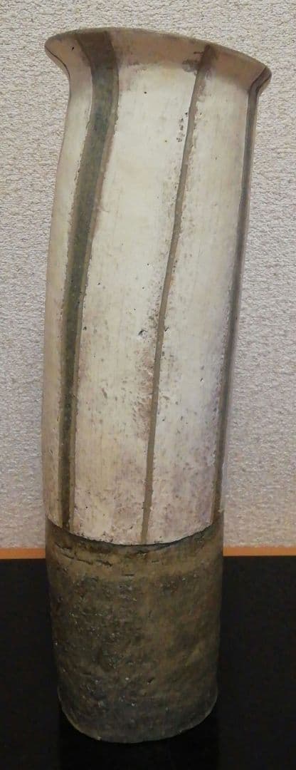 市野雅利作　丹波焼　白　花入　共箱　共布　花瓶