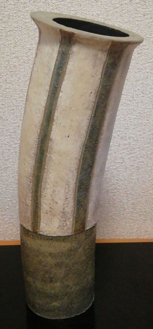 市野雅利作　丹波焼　白　花入　共箱　共布　花瓶