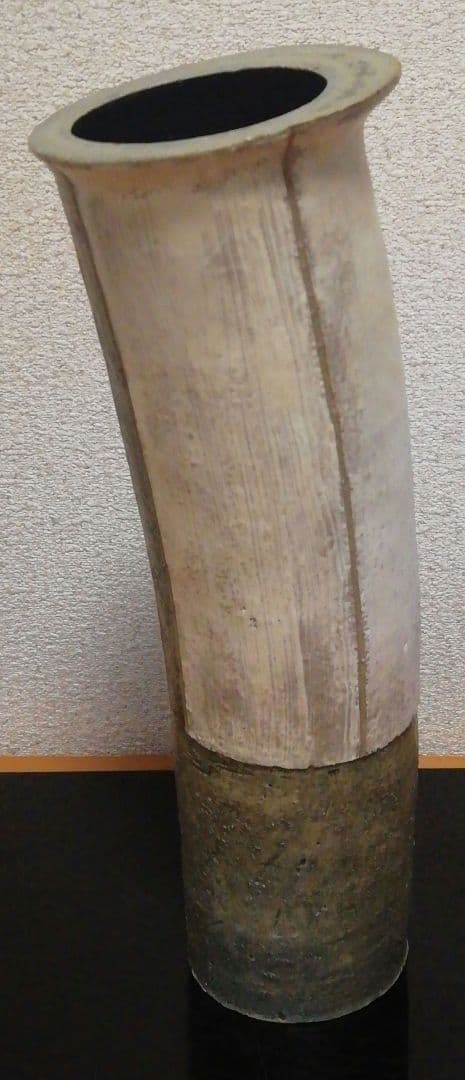 市野雅利作　丹波焼　白　花入　共箱　共布　花瓶