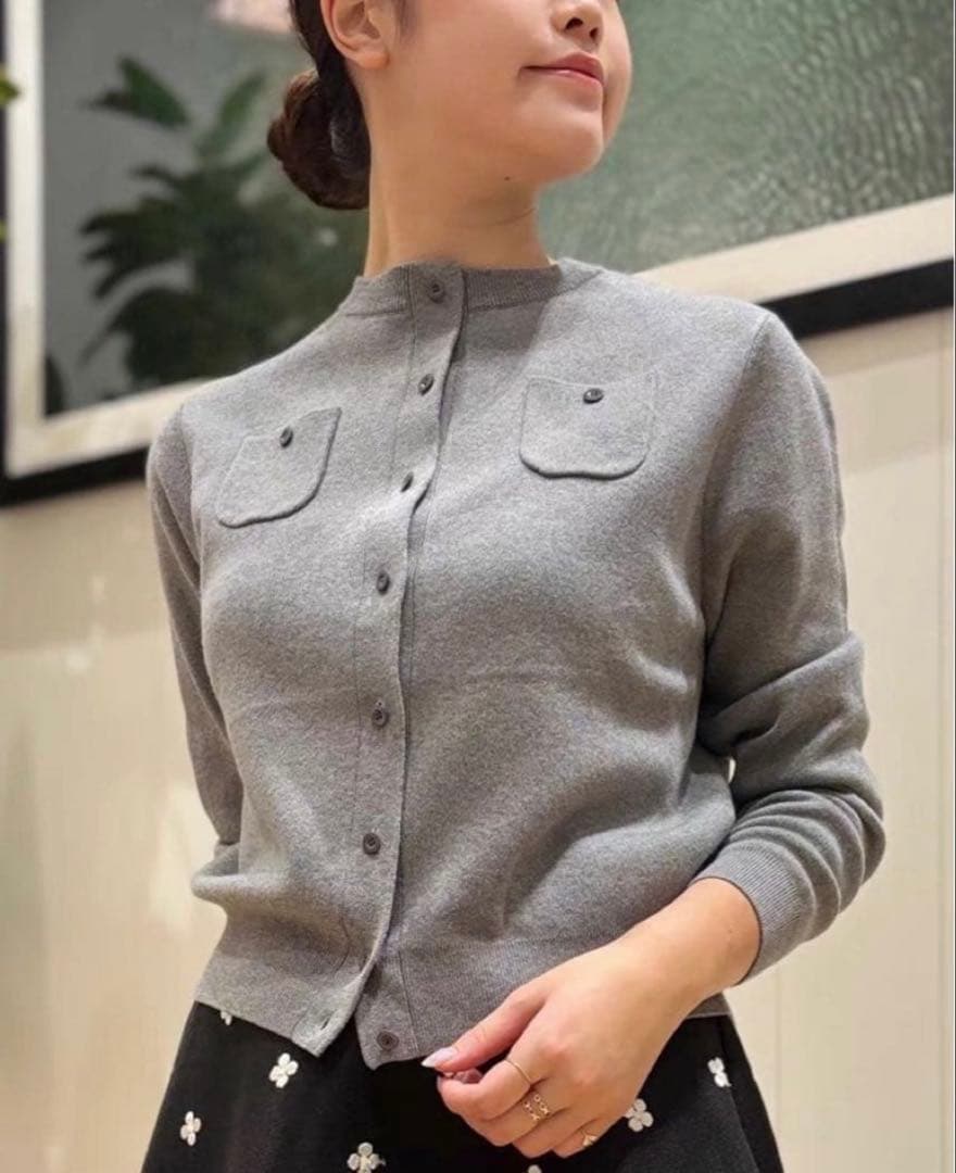 新品CABANキャバン コットンカシミヤクルーネックカーディガン ライトグレーS