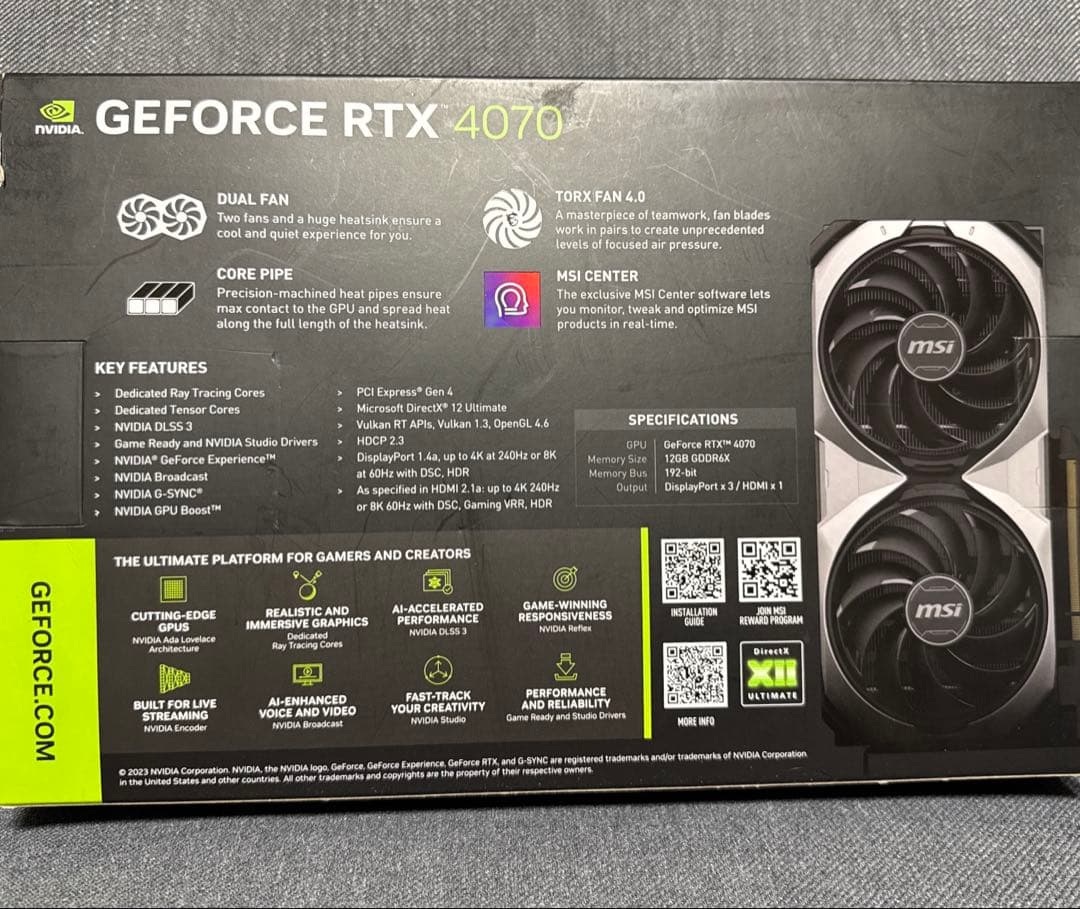 グラフィックボード・グラボ・ビデオカード GeForce RTX4070 VENTUS 2X 12G OC