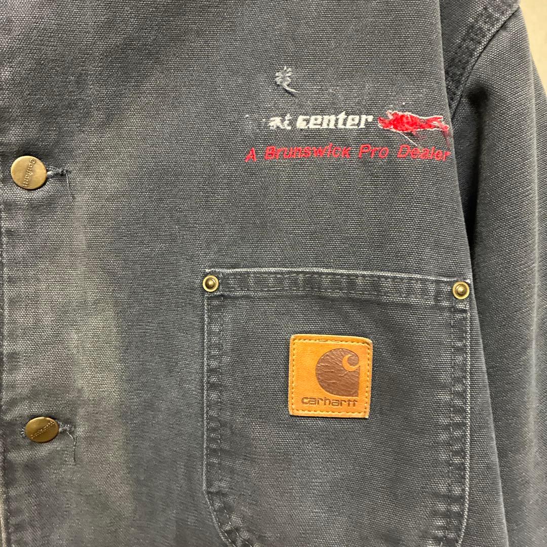 【古着】90s Carhartt ミシガンチョアコート　企業ロゴ　襟コーデュロイ