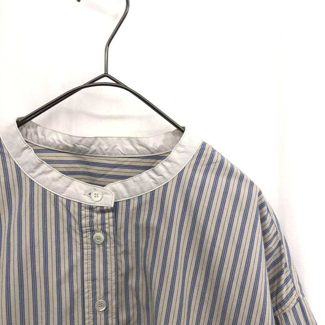 nest Robe : コットンストライププルオンシャツ●F●グレー×ブルー