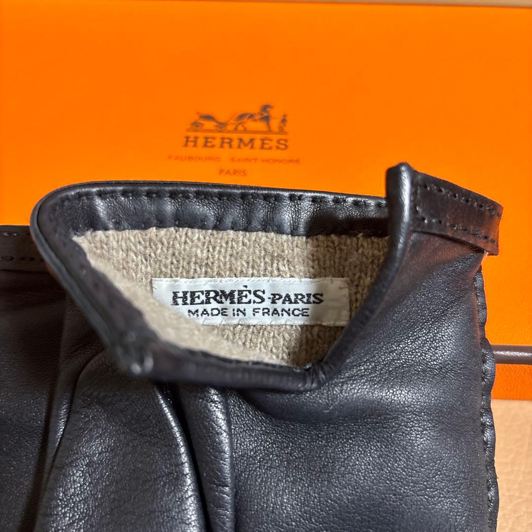 HERMES エルメス　手袋　グローブ　レザー　カシミア 71/2