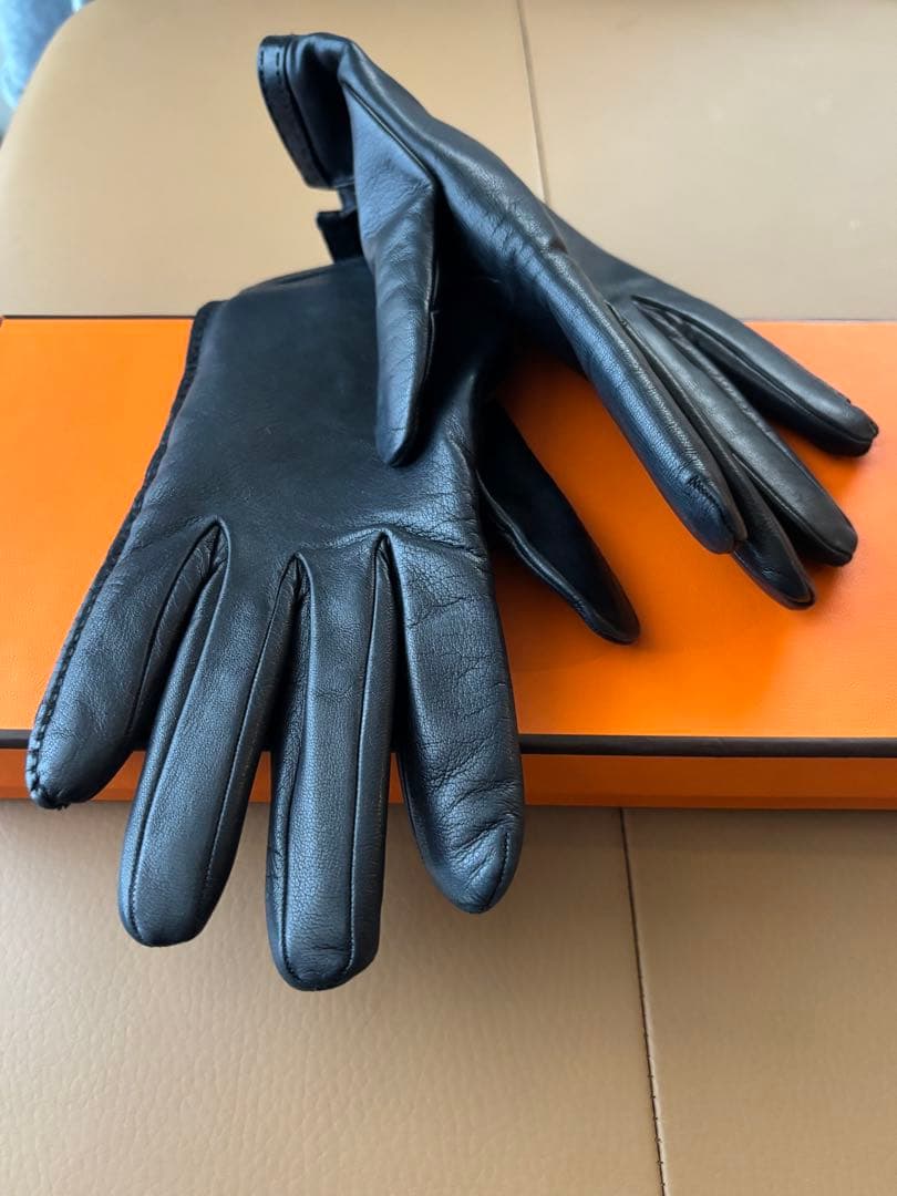 HERMES エルメス　手袋　グローブ　レザー　カシミア 71/2