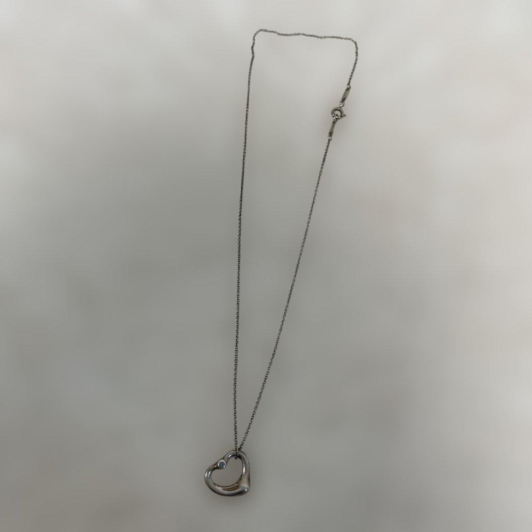 ティファニー ネックレス オープンハート シルバーアクアマリン ブルー
