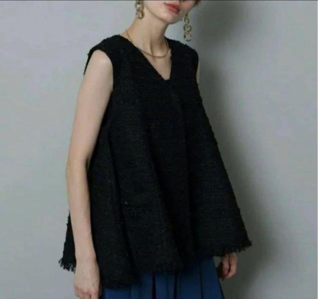 【未使用タグ付】カデュネ 川上桃子さんコラボ フレアジレ ツイード 黒 38