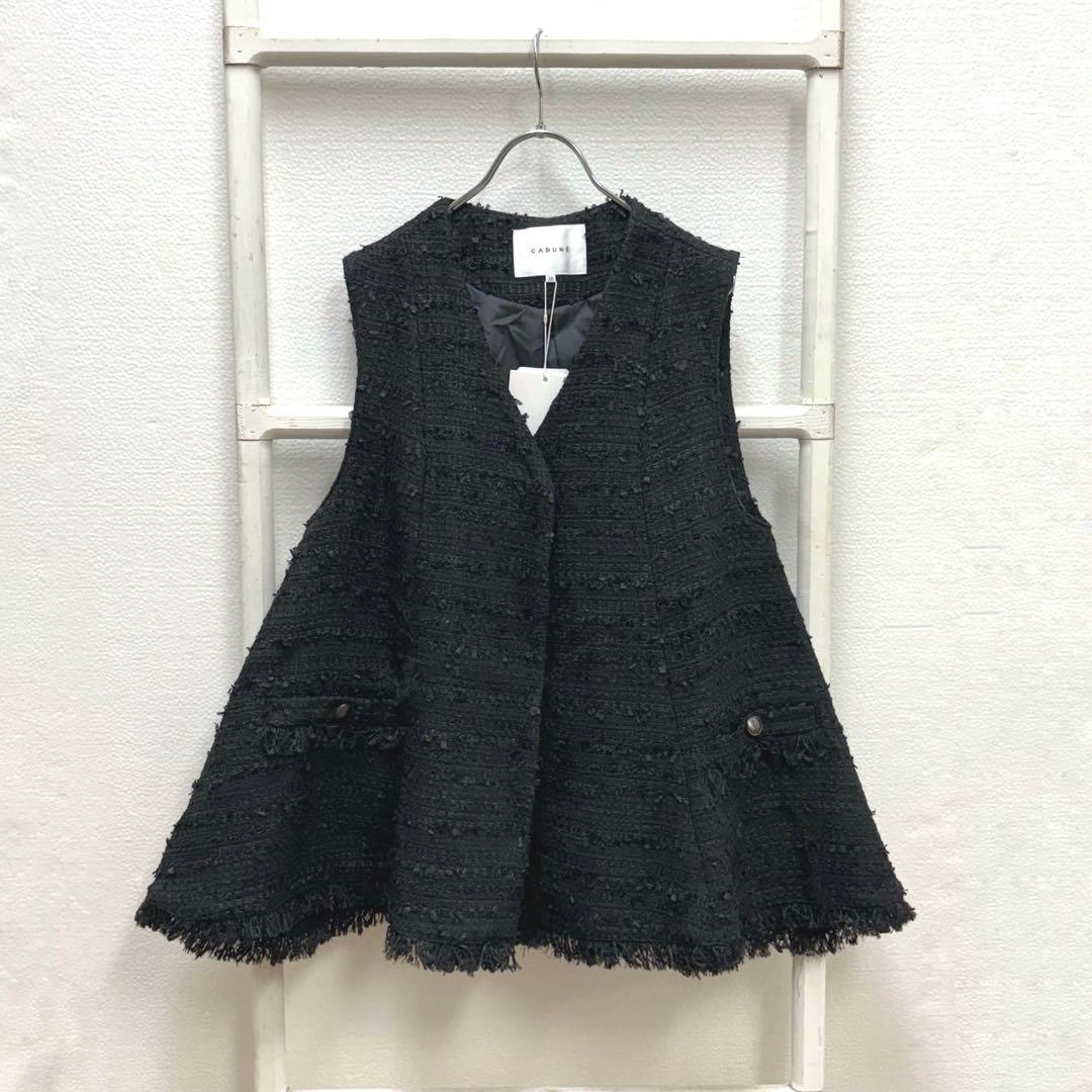 【未使用タグ付】カデュネ 川上桃子さんコラボ フレアジレ ツイード 黒 38