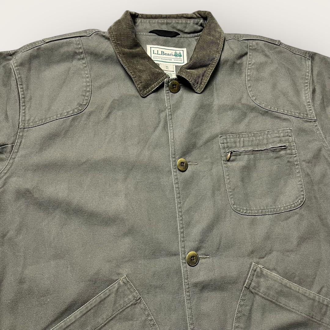 L.L.Bean ハンティングジャケット グリーン 襟コーデュロイ 裏地チェック