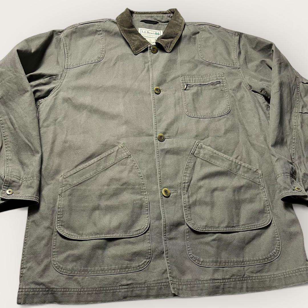 L.L.Bean ハンティングジャケット グリーン 襟コーデュロイ 裏地チェック