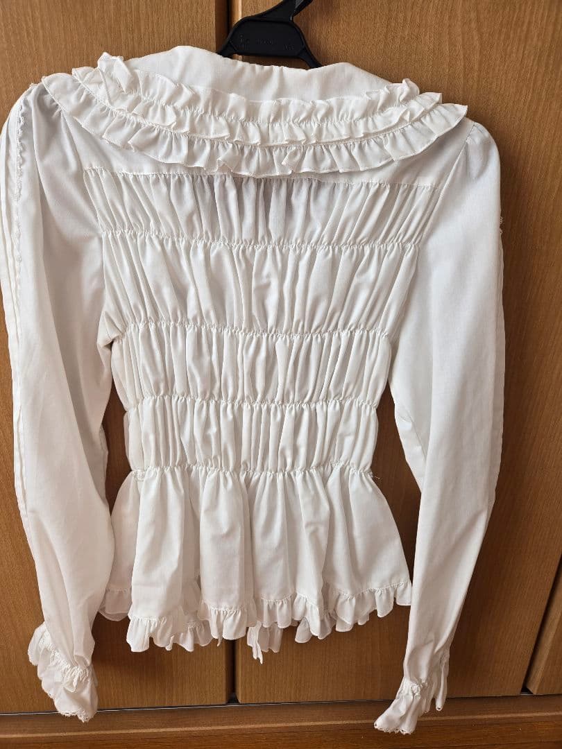 【morphose】丸襟シャーリング長袖ブラウス ロリータ オフ白
