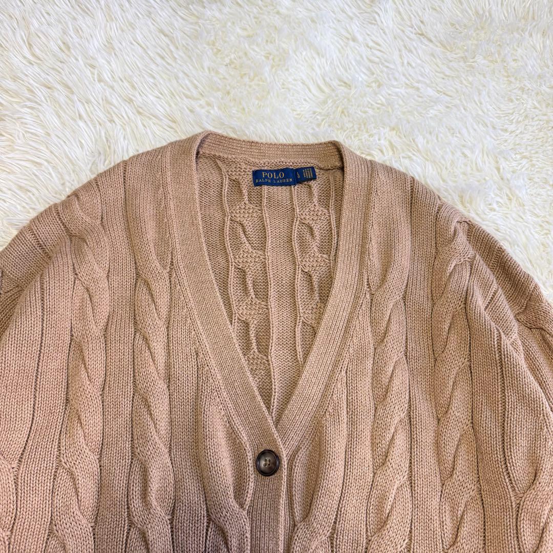 【ポロラルフローレン】美品 カーディガン ケーブルニット ベージュ レディース