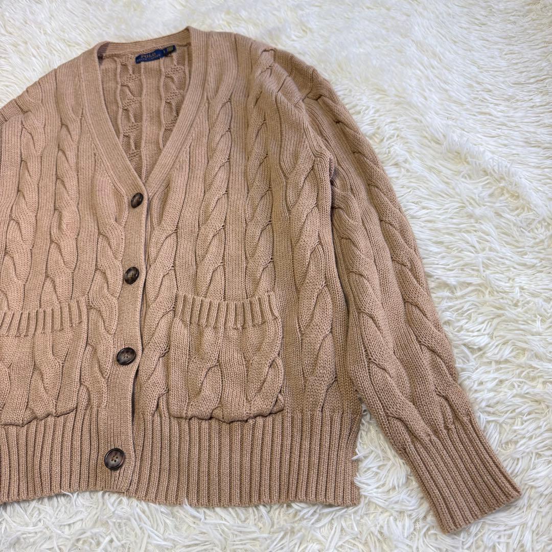 【ポロラルフローレン】美品 カーディガン ケーブルニット ベージュ レディース
