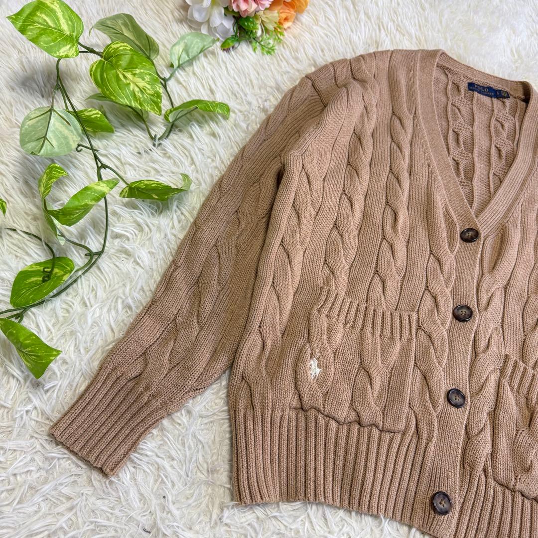 【ポロラルフローレン】美品 カーディガン ケーブルニット ベージュ レディース