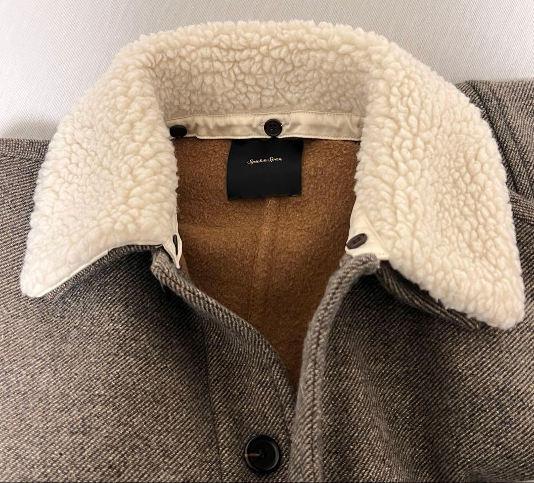 Spick and Span グレーウールコート フリース襟付き