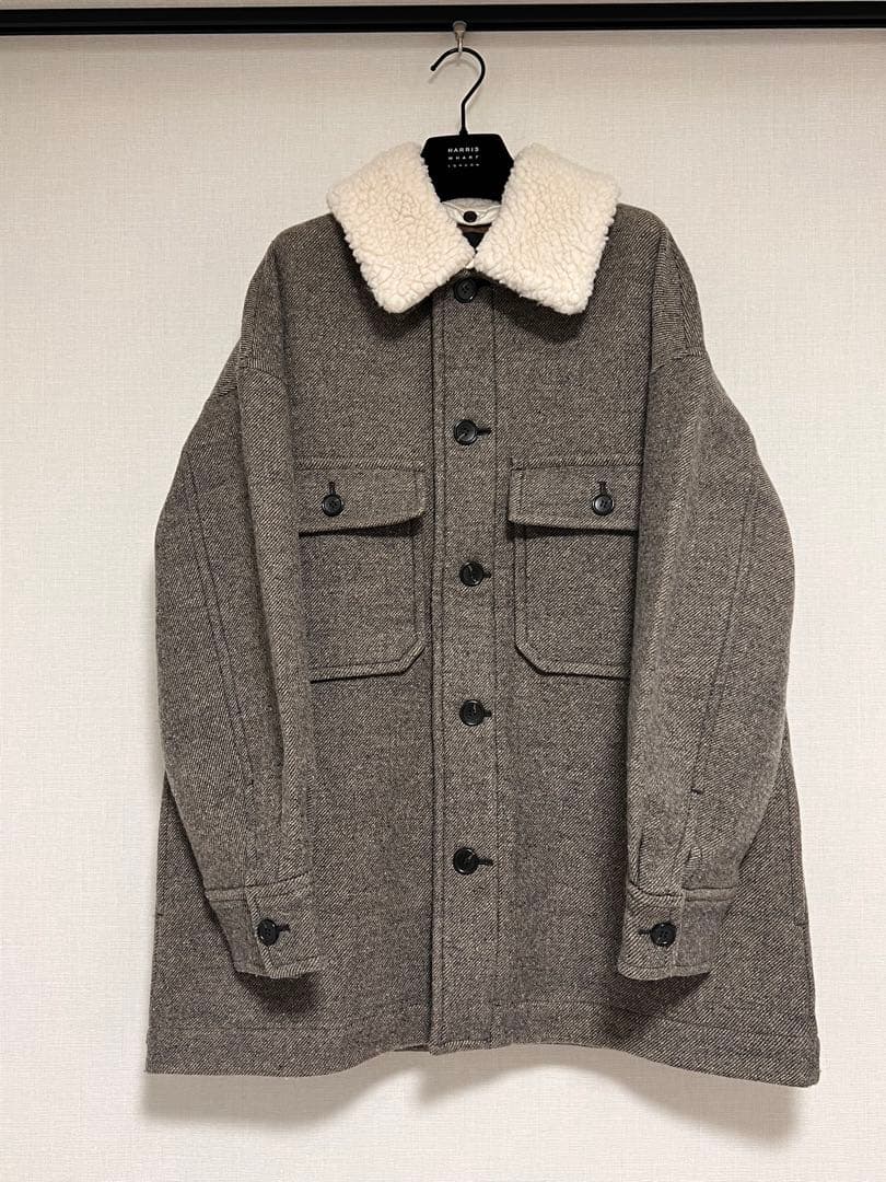Spick and Span グレーウールコート フリース襟付き