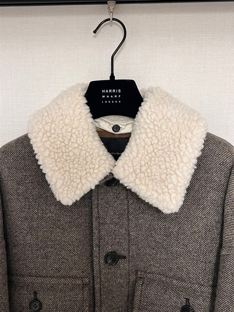 Spick and Span グレーウールコート フリース襟付き
