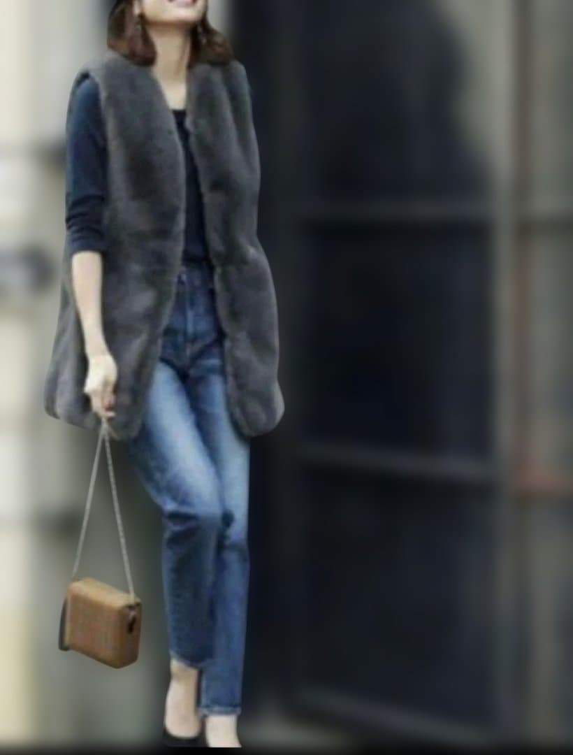 人気❗️新品　PLST エコファーロングジレ　グレー