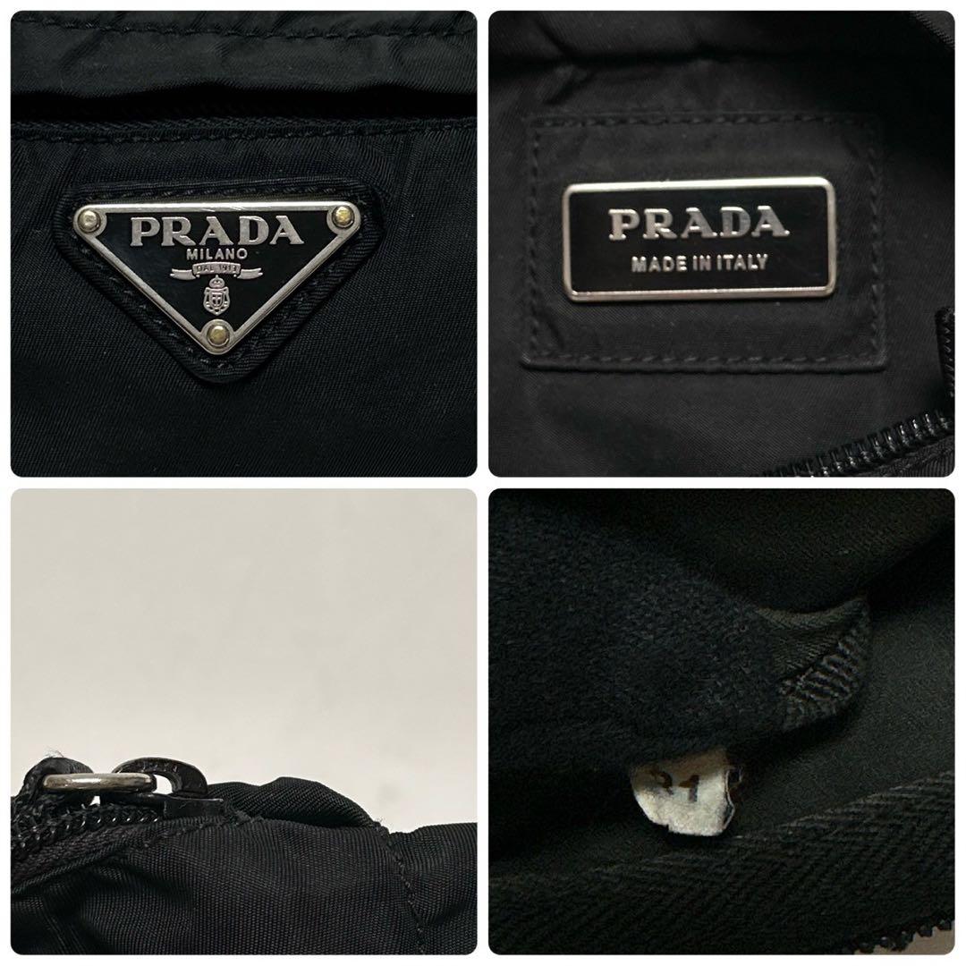 j77【極美品】プラダ　三角ロゴ　ナイロンブラック　ウエストポーチボディバッグ