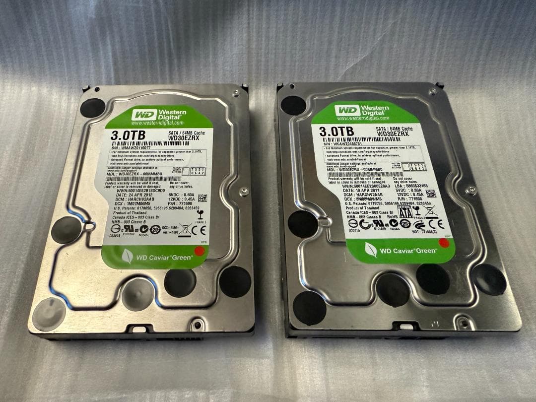 WD green HDD 3TB ×2個 内蔵型ハードディスクドライブ