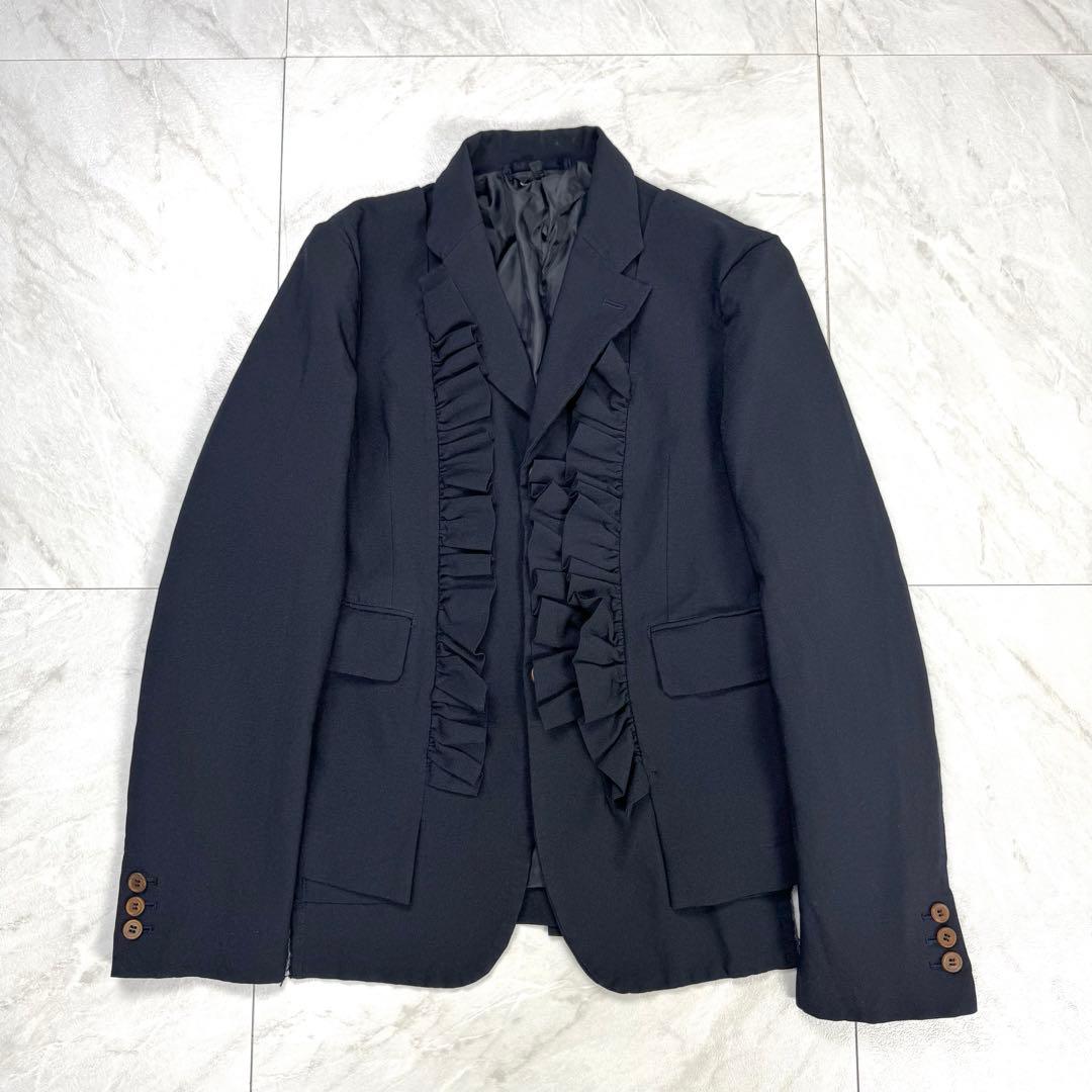 極美品 コムデギャルソン 変形 フリル テーラードジャケット S ダークネイビー