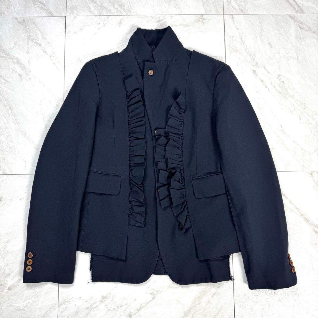 極美品 コムデギャルソン 変形 フリル テーラードジャケット S ダークネイビー