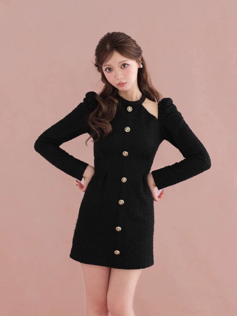 ワンピース Mmeeme Bell cut tweed mini onepiece