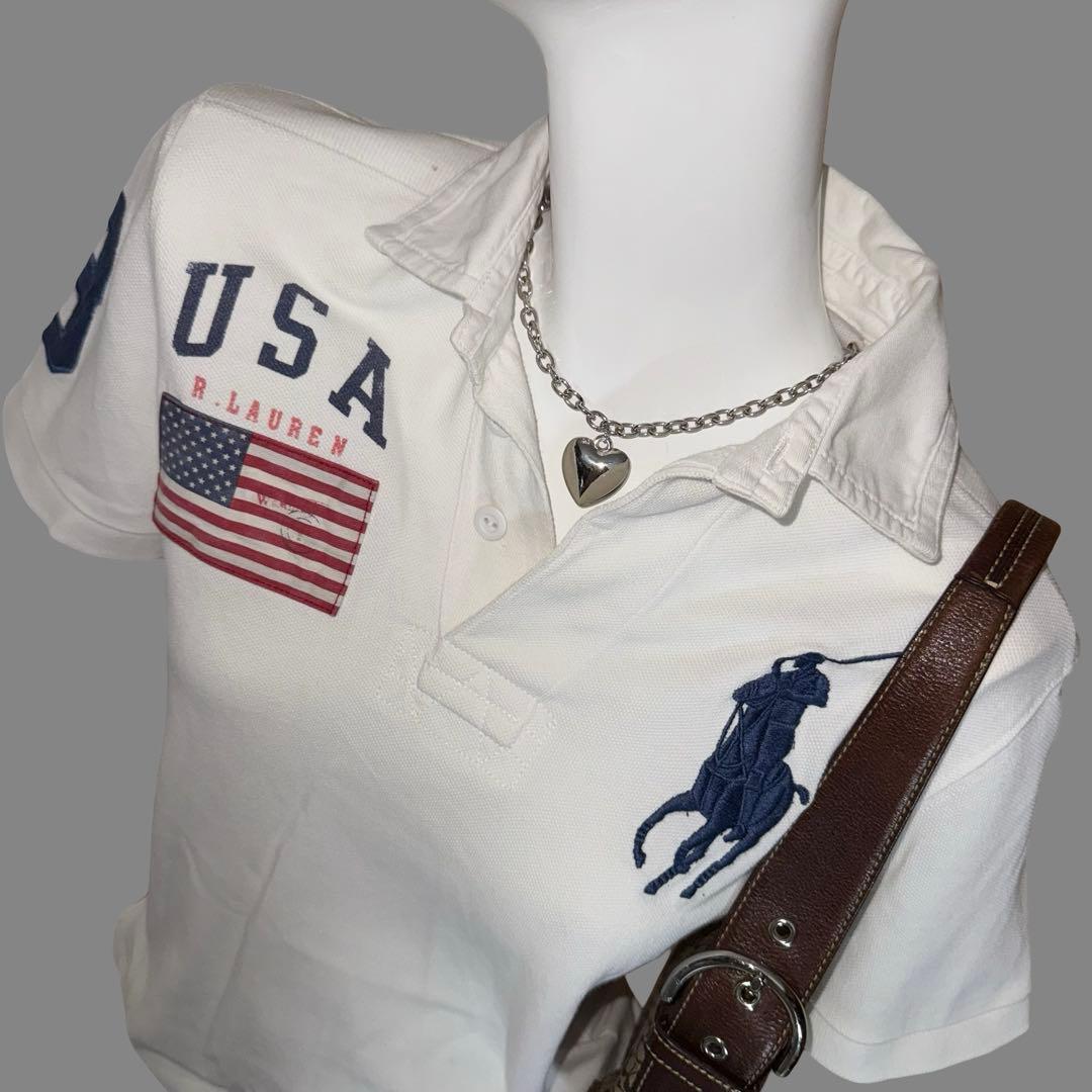00s ラルフローレン ビッグポニー ポロシャツ y2k ホワイト白 平成ギャル