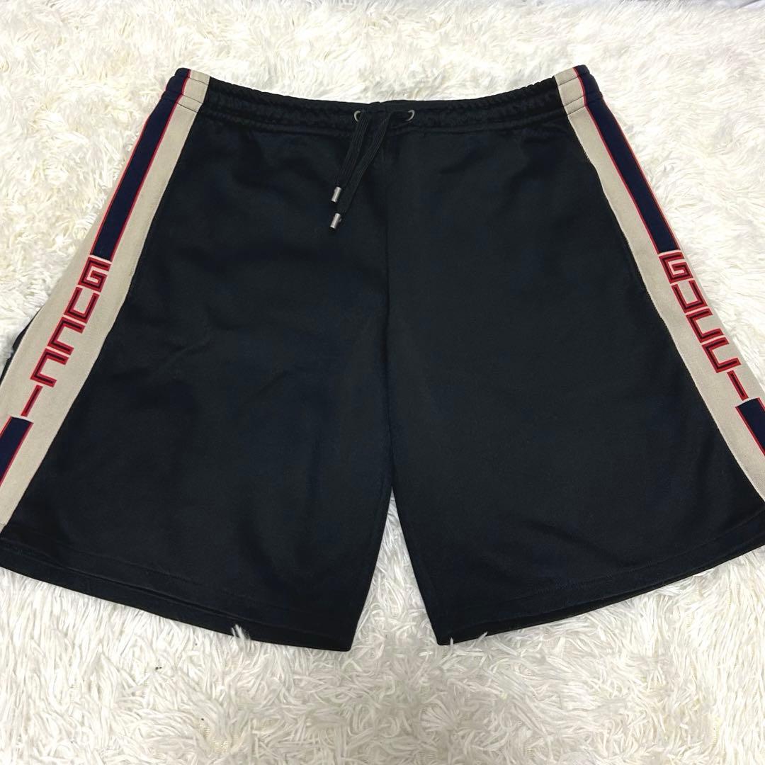 美品　GUCCI グッチ　テクニカルハーフパンツ　サイドライン　ブラック　綿