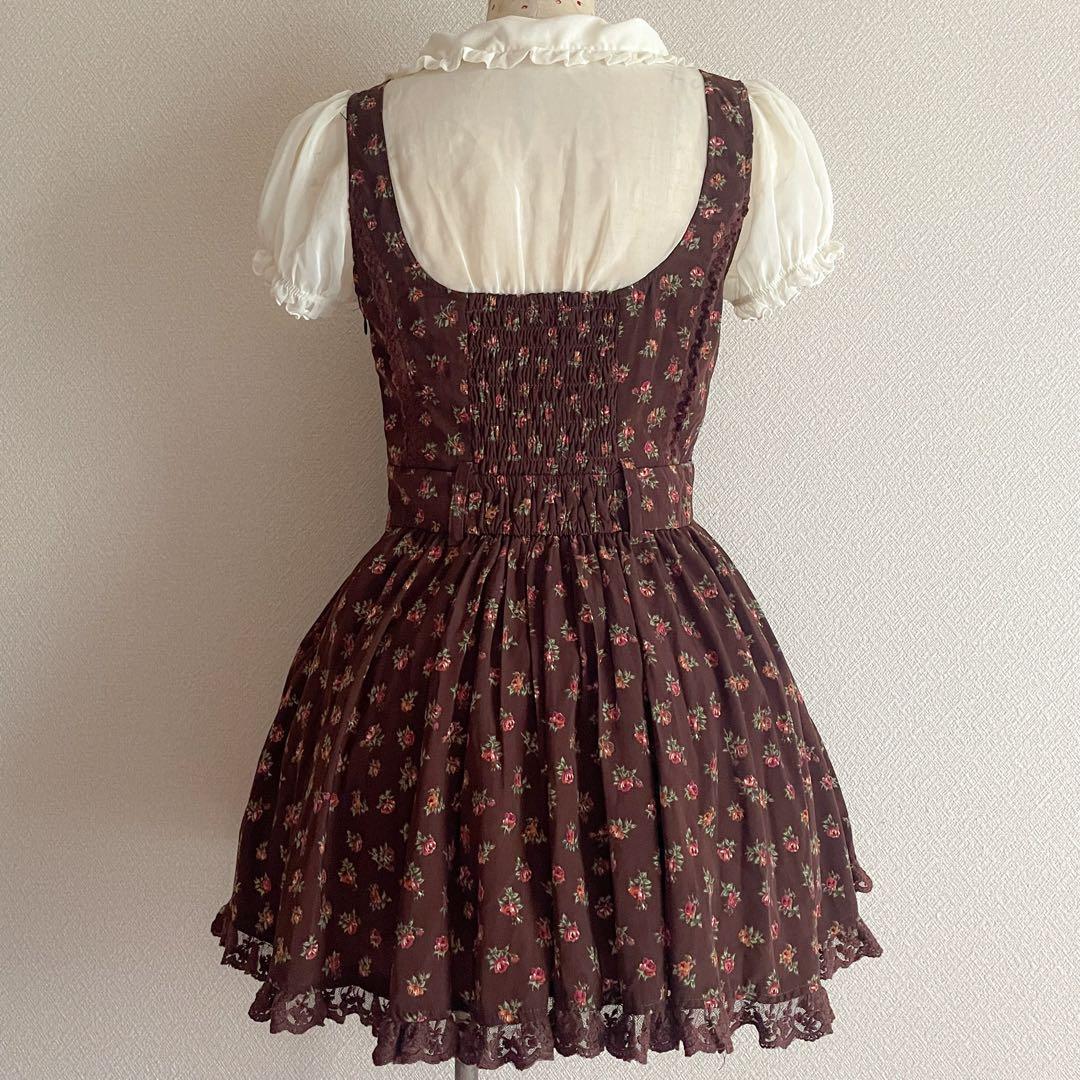 00s 希少 LIZLISA ビッグリボン ドッキングブラウンフリルワンピ