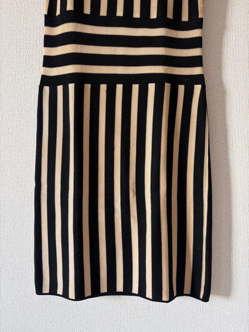 【正規品】CHANEL シャネル ココボタン ボーダー ニット ワンピース 38