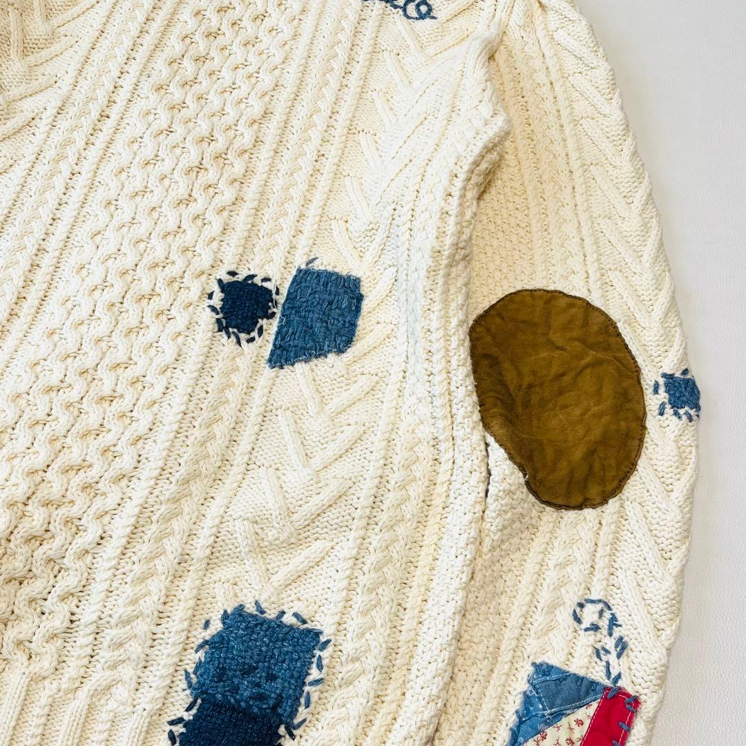 ポロラルフローレン コットン レザー エルボーパッチ パッチワーク カーディガン