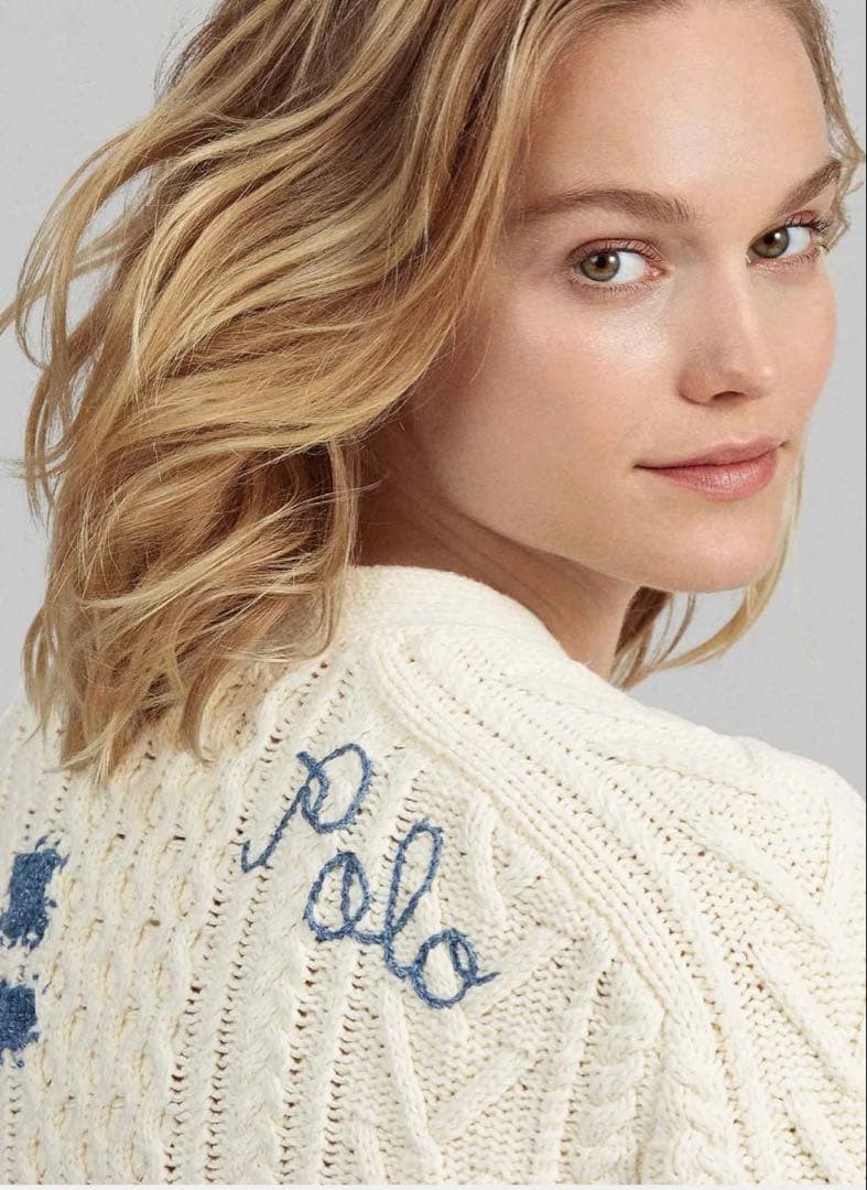 ポロラルフローレン コットン レザー エルボーパッチ パッチワーク カーディガン