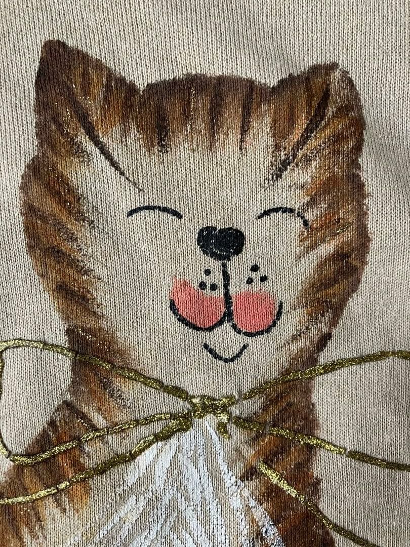 Hanes ヘインズ スエット L 42-44 ベージュ 80s 猫柄 USA製