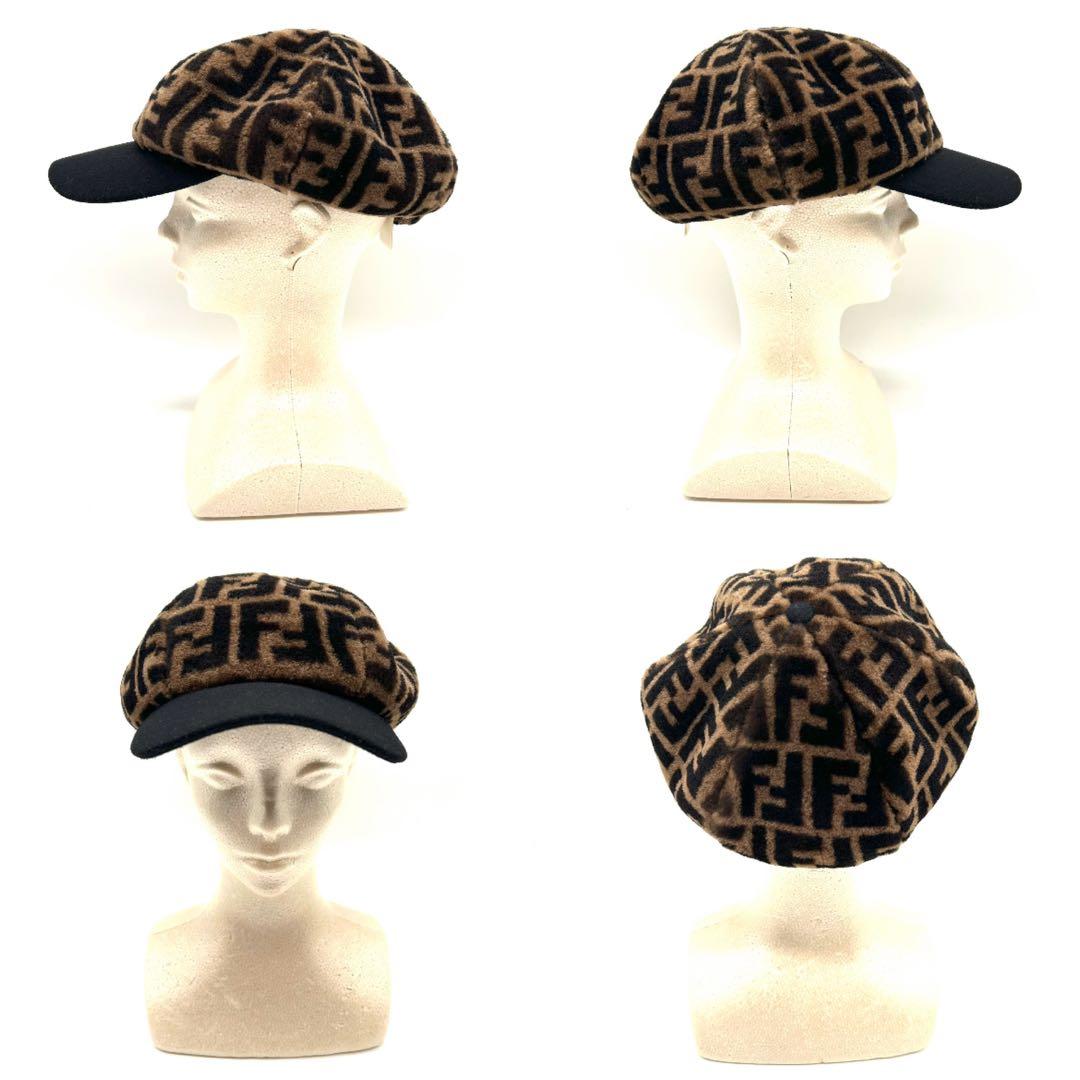 FENDI フェンディ　キャップ　ズッカ　ウール　ボア　ファー　キャスケット