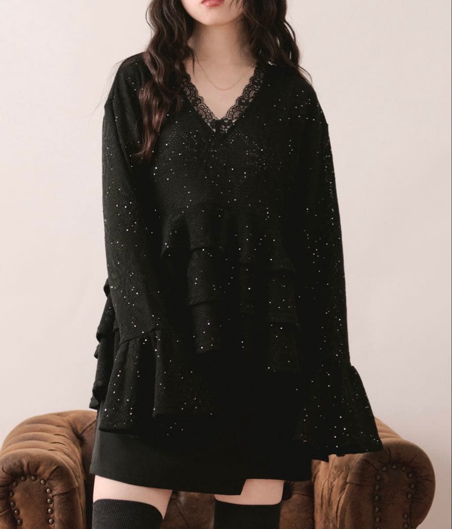 loin nuit ロワンニュイ spangle lace frill tops