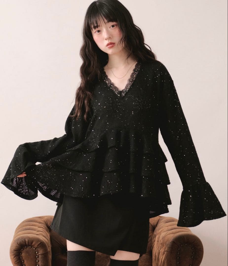 loin nuit ロワンニュイ spangle lace frill tops