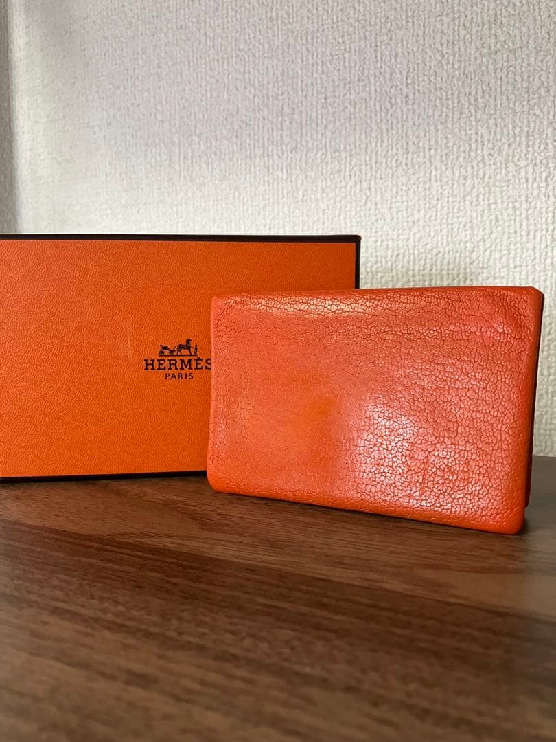 エルメス　HERMES カルヴィ　オレンジ　名刺入れ　カードケース