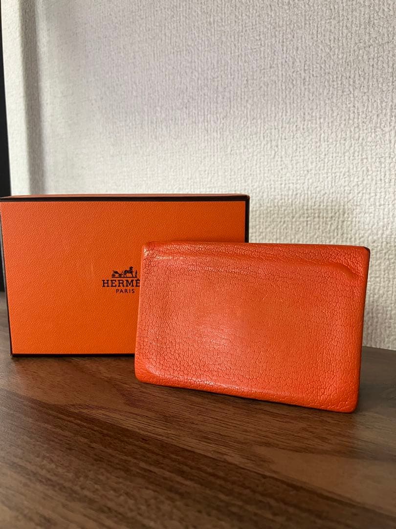 エルメス　HERMES カルヴィ　オレンジ　名刺入れ　カードケース