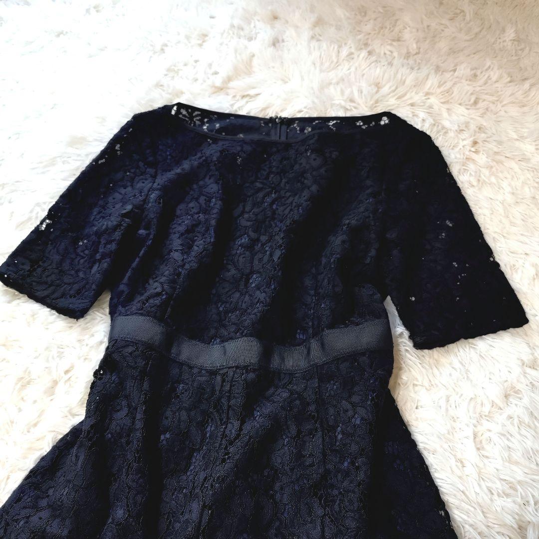 【美品】アナイ コードフラワーレース フレアワンピース 38 M ブラック