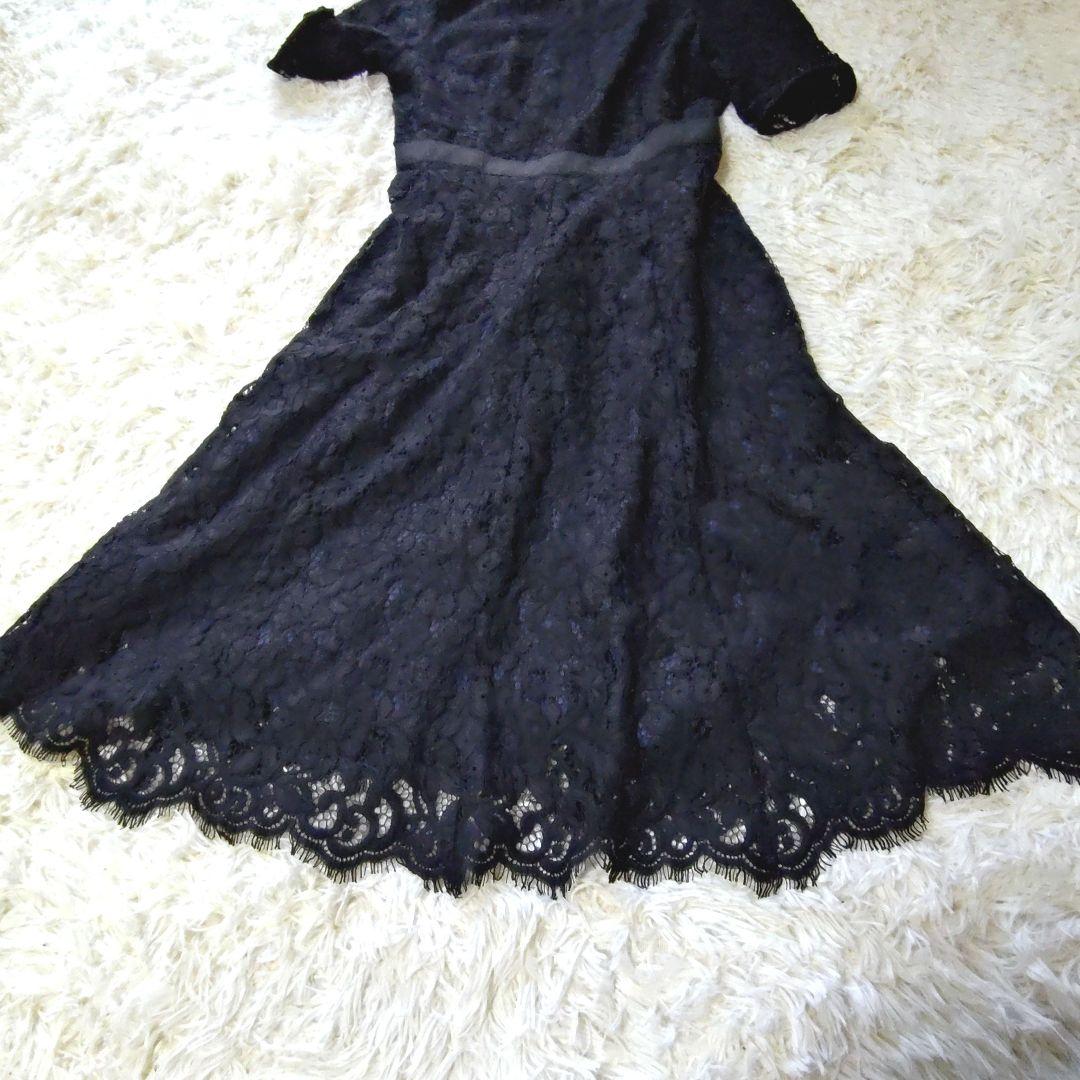 【美品】アナイ コードフラワーレース フレアワンピース 38 M ブラック
