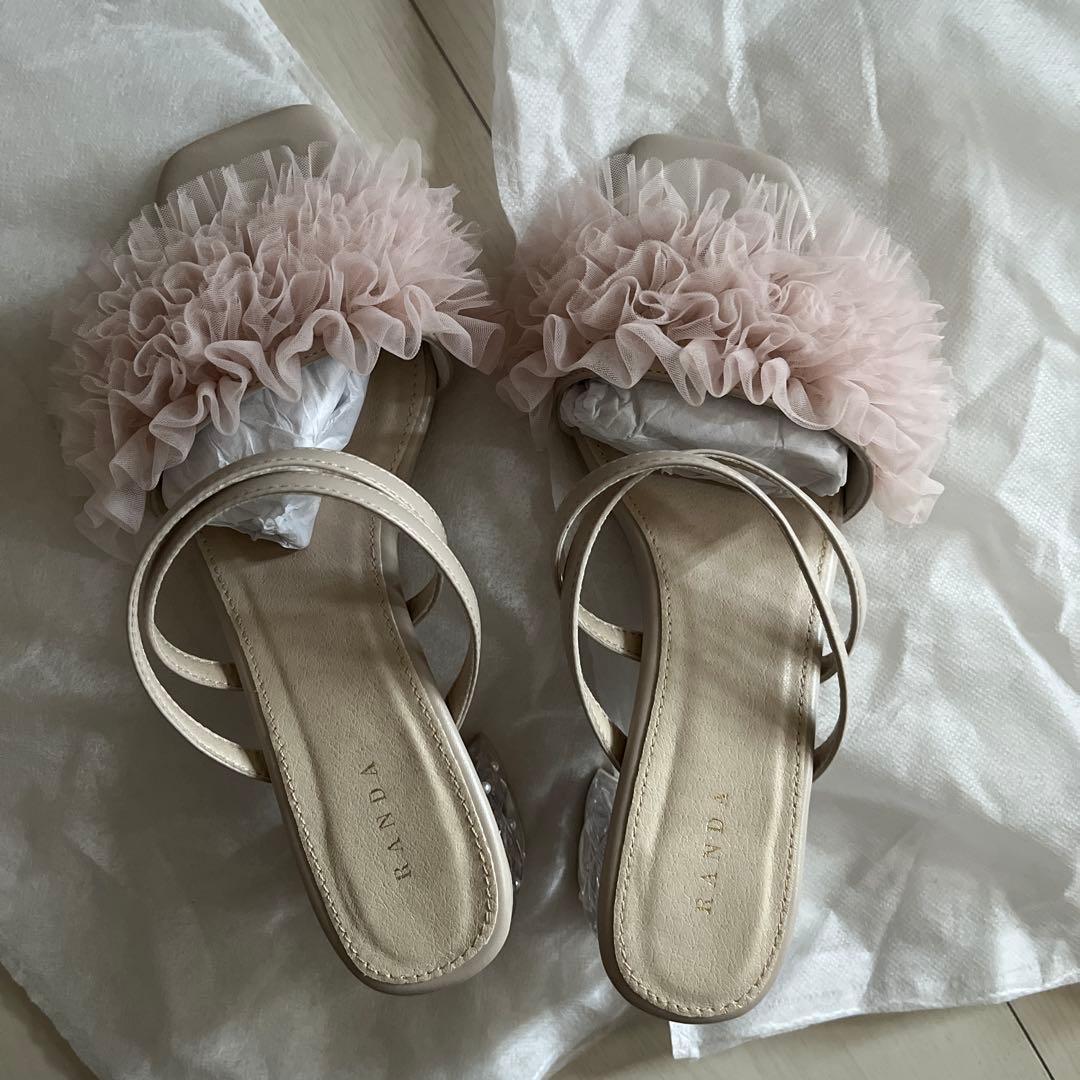 RANDA/ランダ/チュールフリルクリアヒールサンダル Mサイズ　ピンク